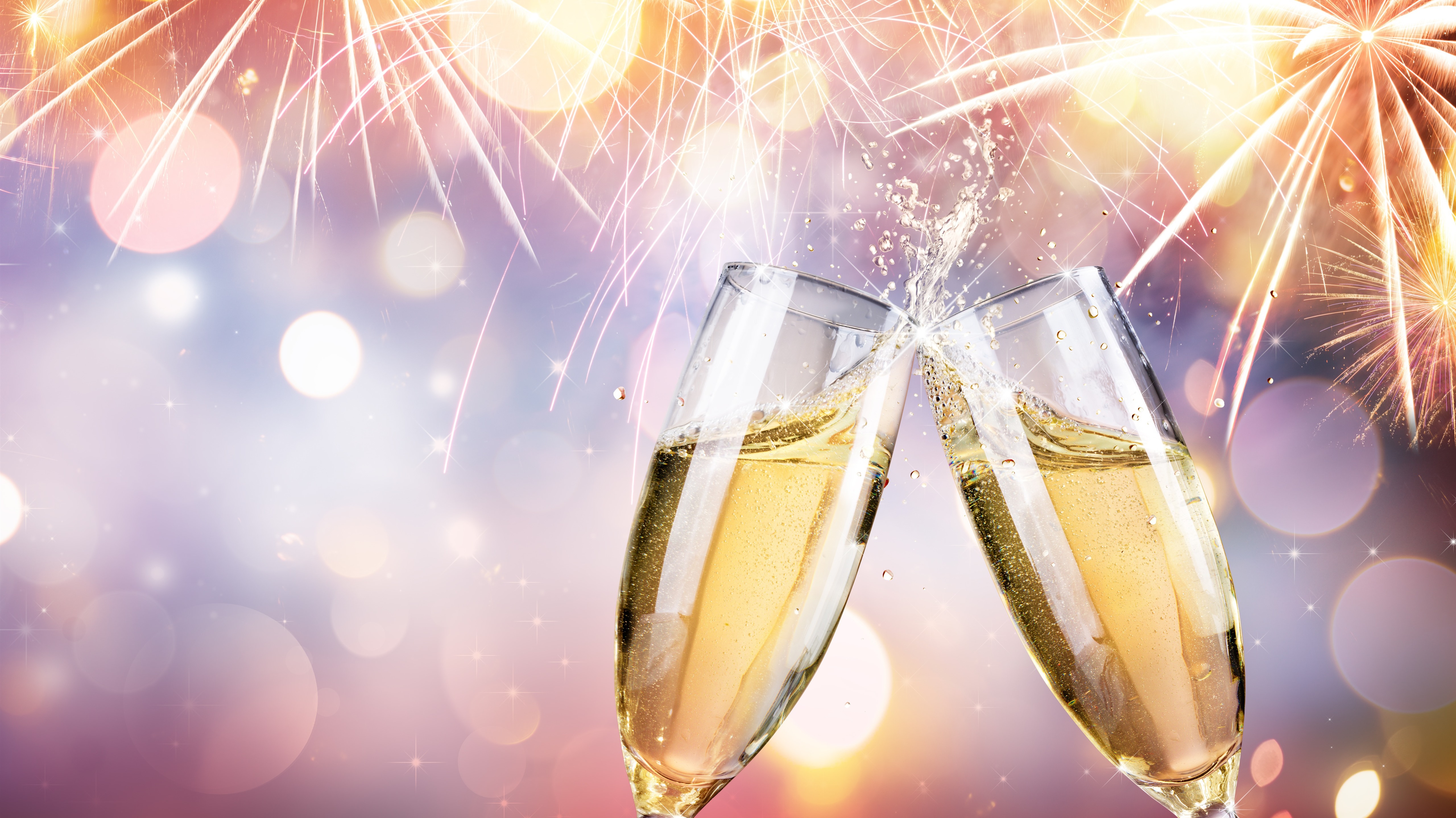 Wallpaper Champagne, Cheers, Fireworks, Glass Cups - Plano De Fundo Ano Novo , HD Wallpaper & Backgrounds