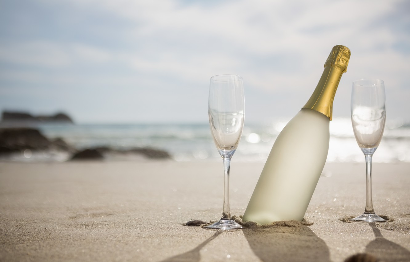 Photo Wallpaper Sand, Sea, Beach, Summer, The Sky, - Champagne Bottle , HD Wallpaper & Backgrounds
