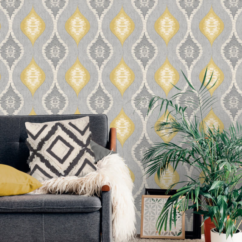 Belgravia Decor Geometric Yellow/grey Glitter Wallpaper - Wallpaper , HD Wallpaper & Backgrounds