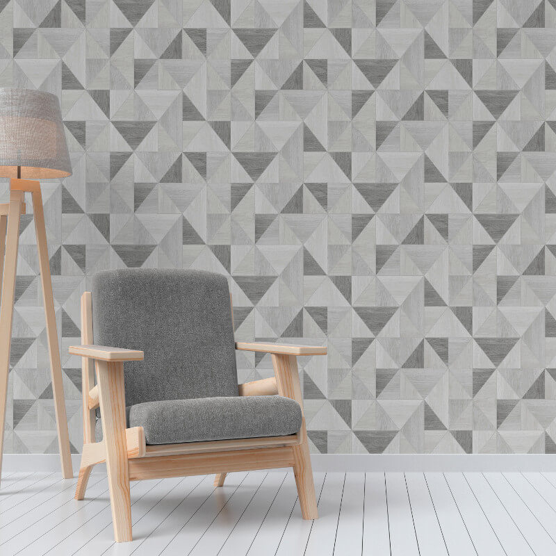 Fine Decor Apex Wood Grain Geo Grey Wallpaper - Mustard Navy And Grey , HD Wallpaper & Backgrounds