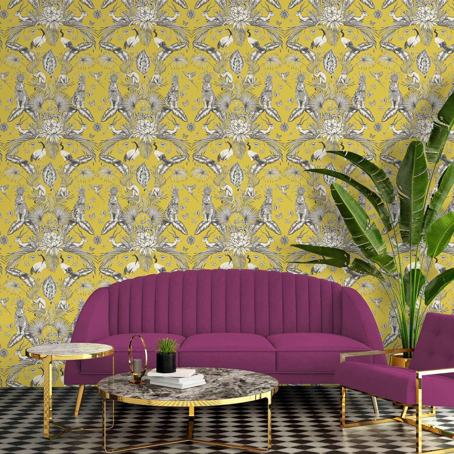 Menagerie Ochre Wallpaper - Yellow Wallpaper Living Room , HD Wallpaper & Backgrounds