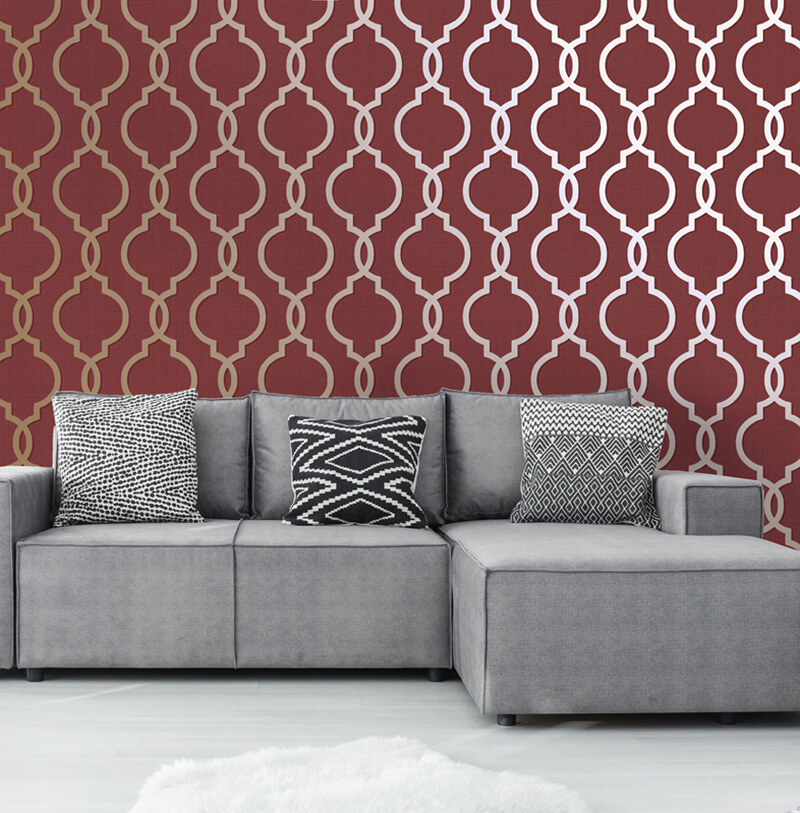 Holden Decor Laticia Trellis Red/gold Metallic Glitter - White Grey Living Room , HD Wallpaper & Backgrounds