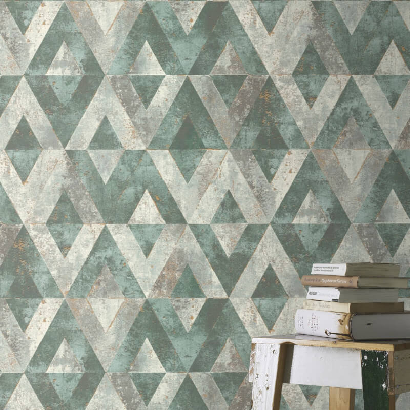 Rasch Yucatán Geometric Triangles Grey/green Metallic - Green And Grey , HD Wallpaper & Backgrounds
