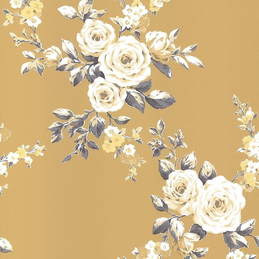 Muriva Catherine Lansfield Canterbury Floral Ochre - Catherine Lansfield Wallpaper Grey And Pink , HD Wallpaper & Backgrounds