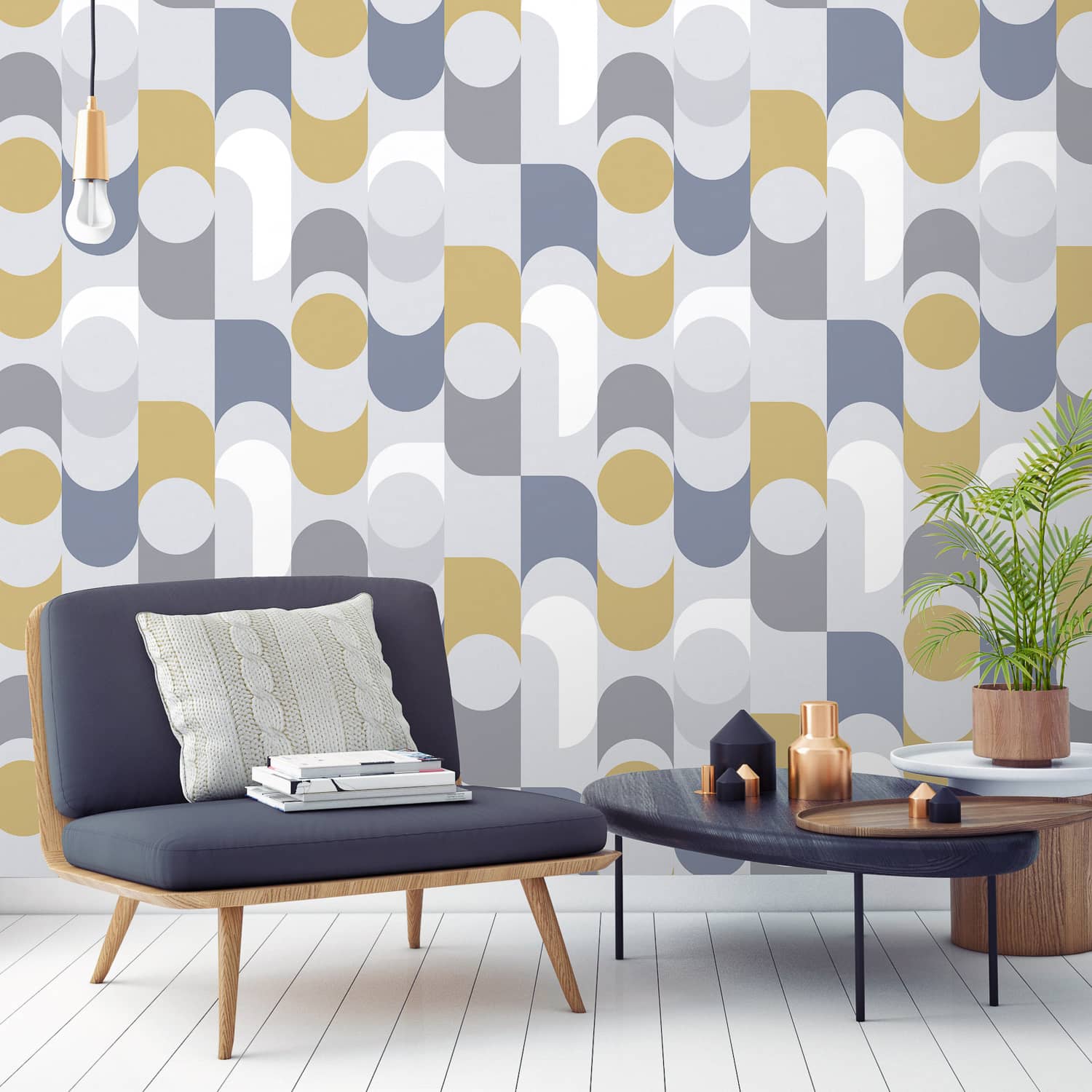 Download Retro Geo Ochre & Navy Wallpaper Обои На Флизелиновой Основе