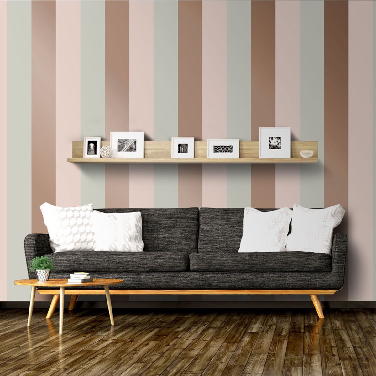 Stripe Wallpaper Grey, Pink & Rose Gold Direct Wallpapers - Обои 1131 22 В Интерьере , HD Wallpaper & Backgrounds