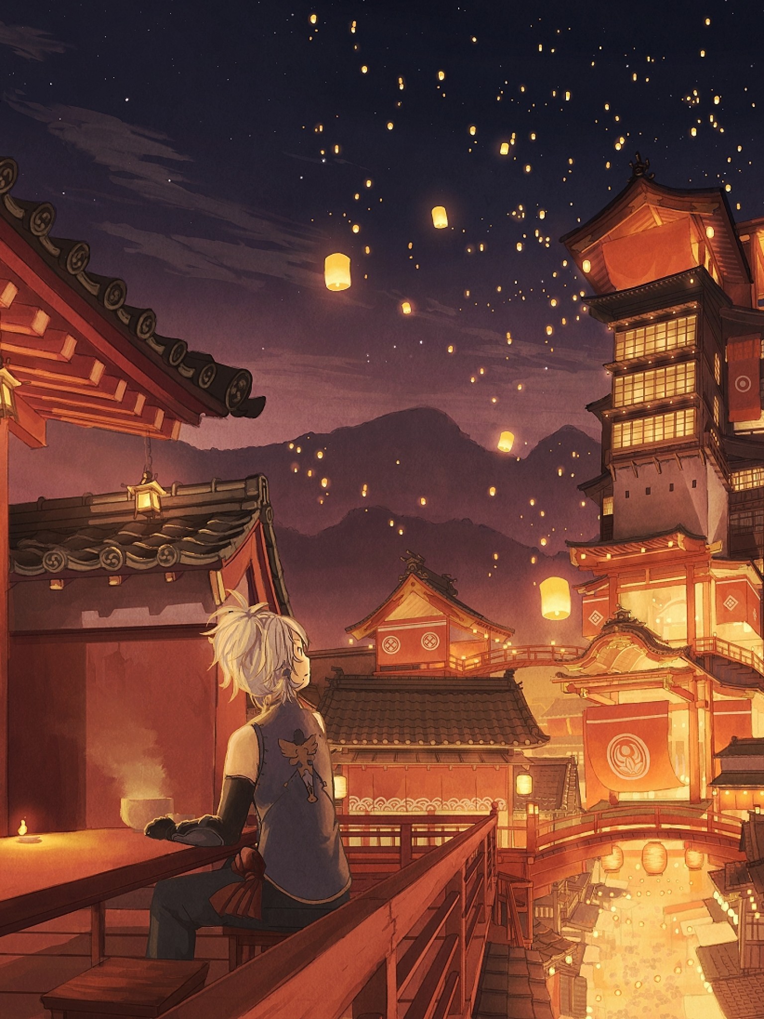 Anime Festival, Lanterns, Traditional Buildings, Scenic, - Traditional Japanese Festivals Anime , HD Wallpaper & Backgrounds