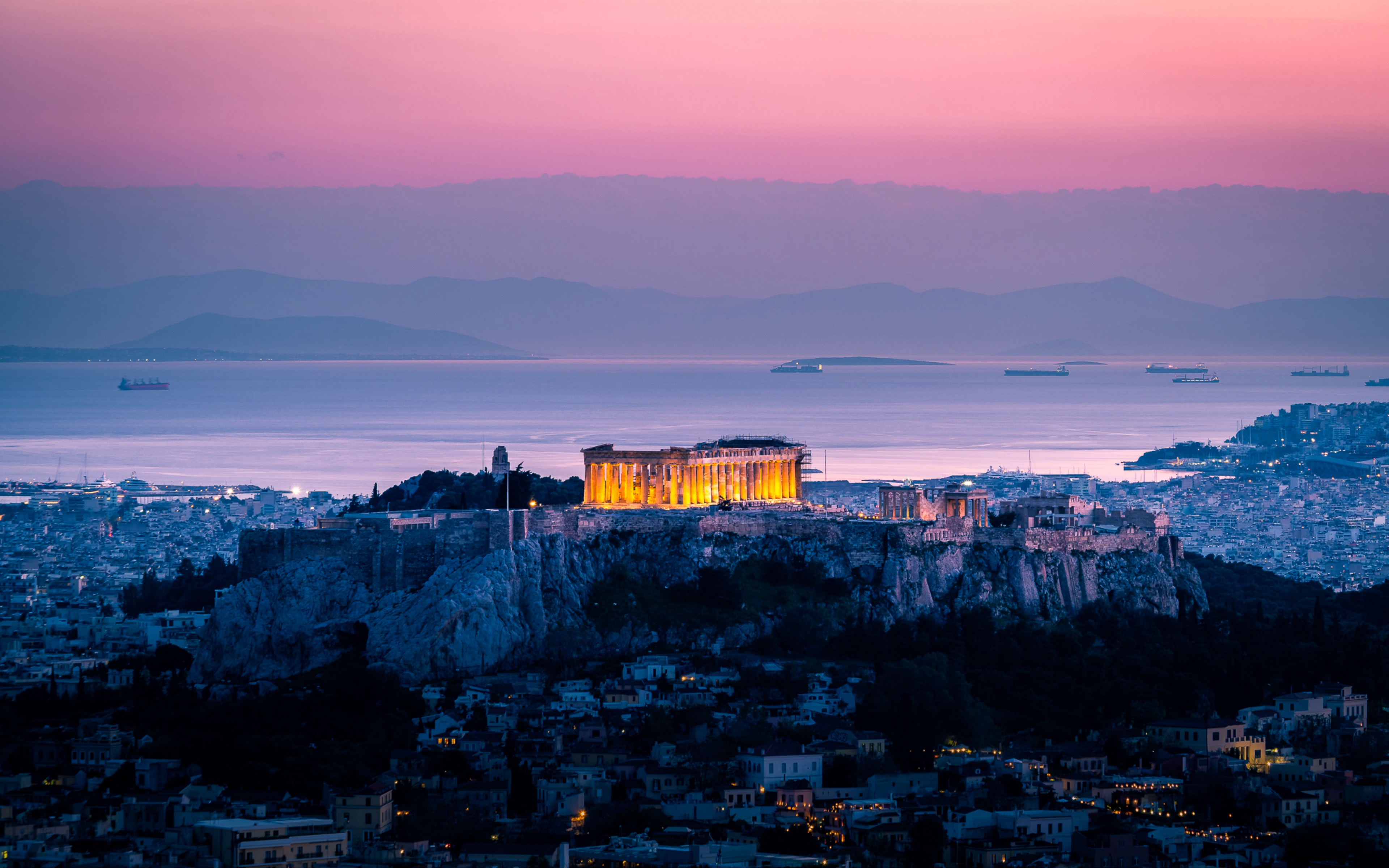 Wallpaper Architecture, Sunset, Sea, Acropolis, Athens, - Athens , HD Wallpaper & Backgrounds