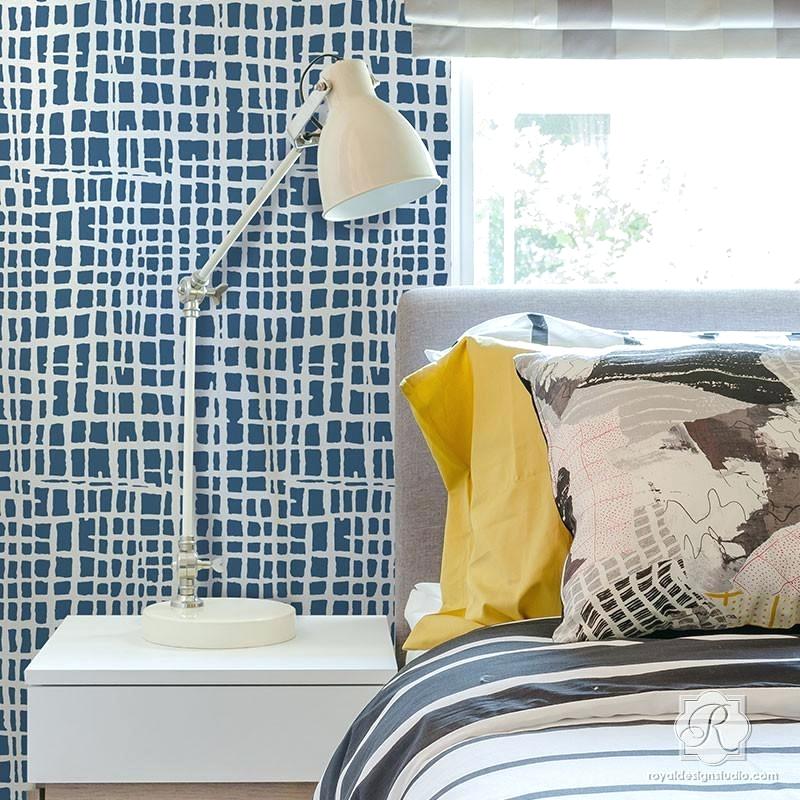 Loose Weave Wall Stencil Wallpaper For Bedroom Walls - Interior Design , HD Wallpaper & Backgrounds