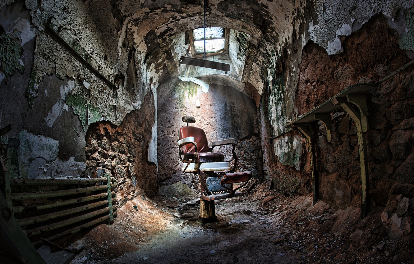 Photo Wallpaper Chair, Devastation, Prison, Sunlight, - Eastern State Penitentiary , HD Wallpaper & Backgrounds