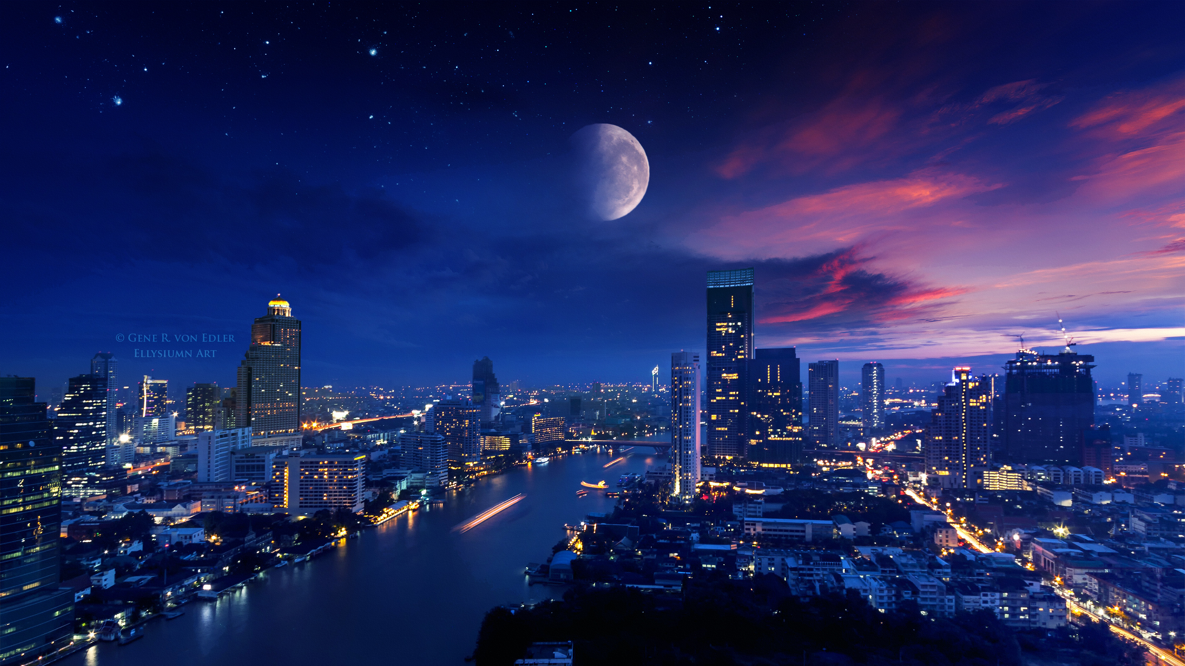 City Lights Moon Vibrant 4k, Hd Photography, 4k Wallpapers - City Lights Wallpaper 4k , HD Wallpaper & Backgrounds