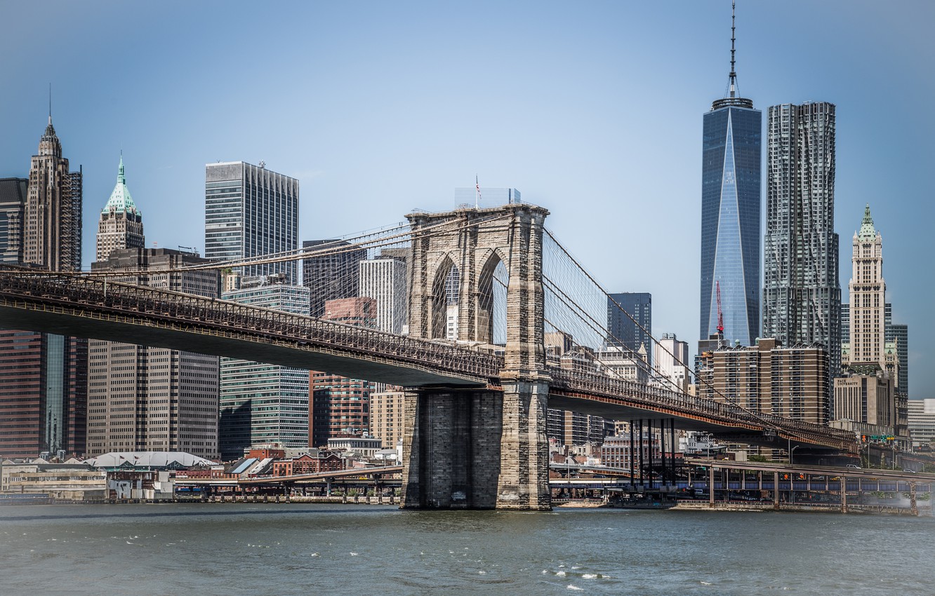 Photo Wallpaper Sea, New York, Bridge, Brooklyn, Manhattan, - Brooklyn Bridge , HD Wallpaper & Backgrounds
