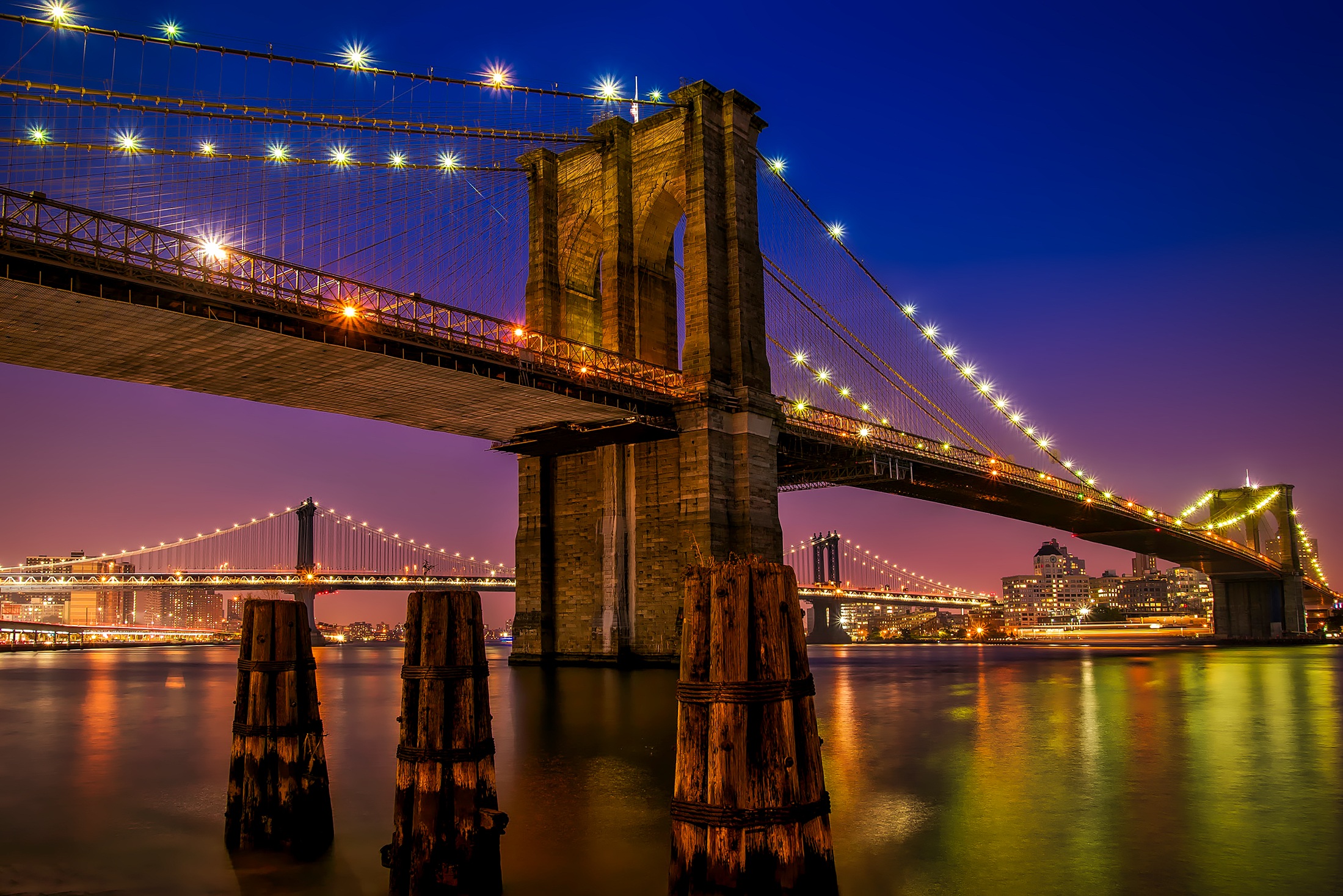 Sunset Brooklyn Bridge At Night , HD Wallpaper & Backgrounds