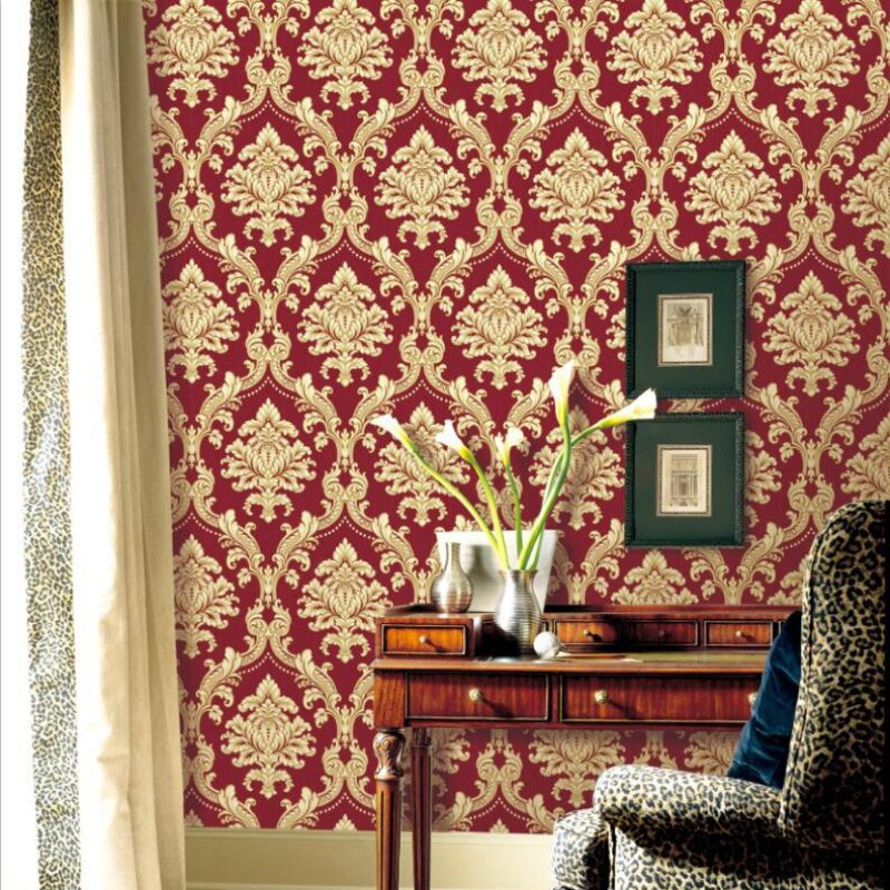 Red And Gold Damask Wallpapered Walls , HD Wallpaper & Backgrounds