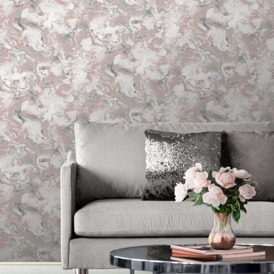 Muriva Elixir Marble Rose Gold/silver Metallic Wallpaper - Grey Marble Wallpaper Living Room , HD Wallpaper & Backgrounds