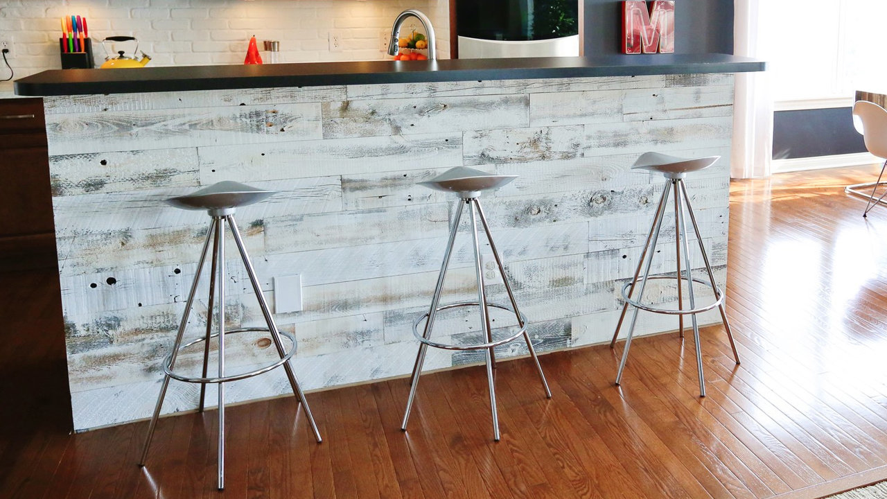 Peel And Stick Wood Panels Provide An Instant Reclaimed - Wood Paneling As Kitchen Backsplash , HD Wallpaper & Backgrounds