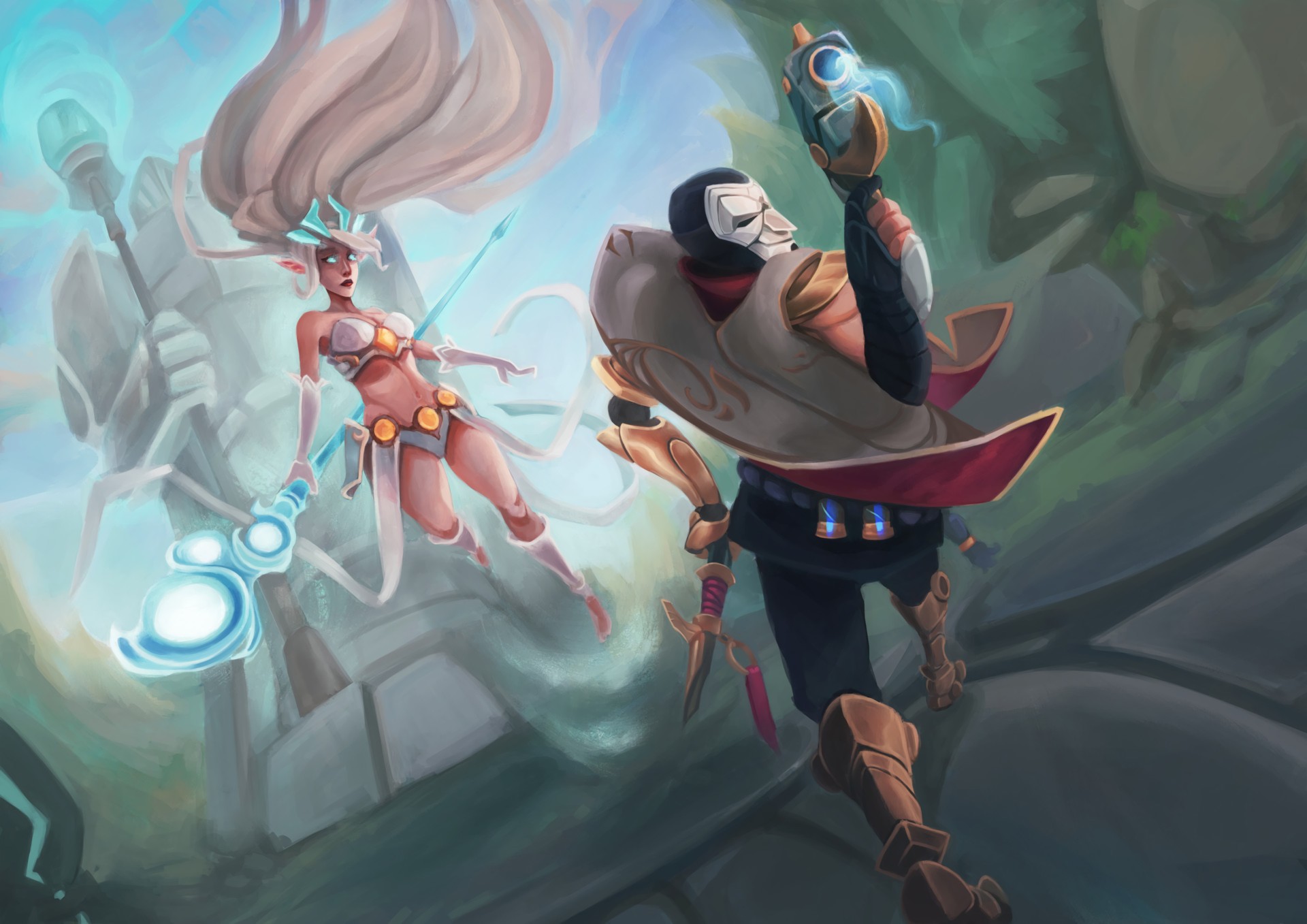 Janna & Jhin By Vitorvincent Hd Wallpaper Background - Lol Jhin Fanart , HD Wallpaper & Backgrounds