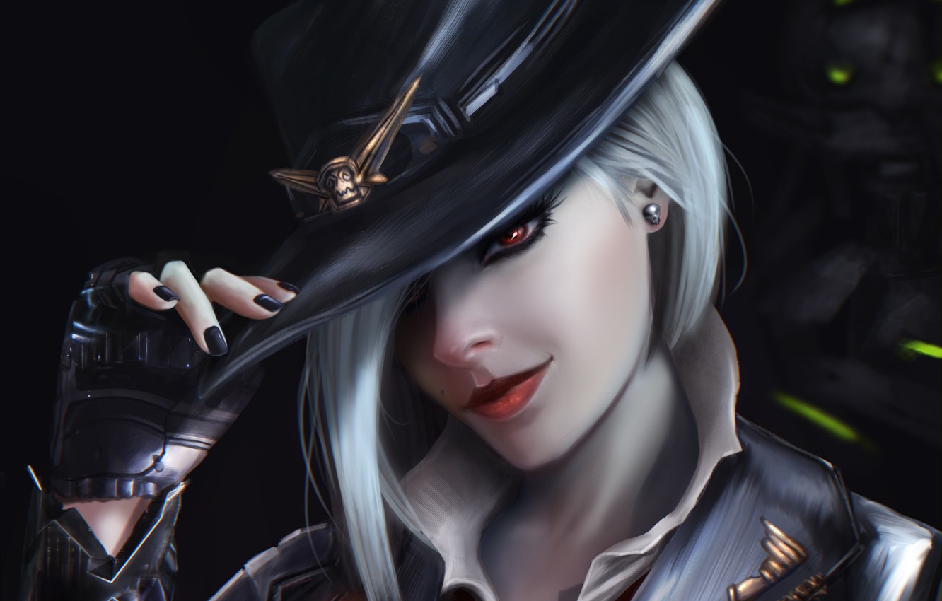 Photo Wallpaper Look, Girl, Face, Hair, Hat, Art, Glove, - Overwatch Ashe Fan Art , HD Wallpaper & Backgrounds