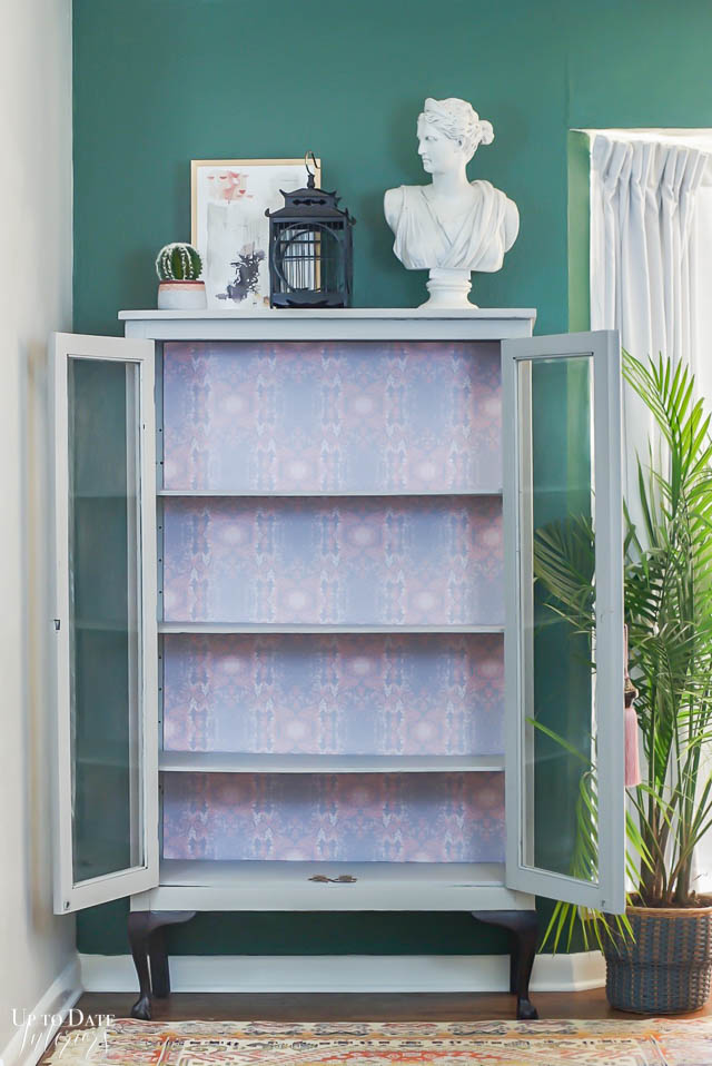 Boho Glam Cabinet Makeover With Removable Wallpaper - Shelf , HD Wallpaper & Backgrounds