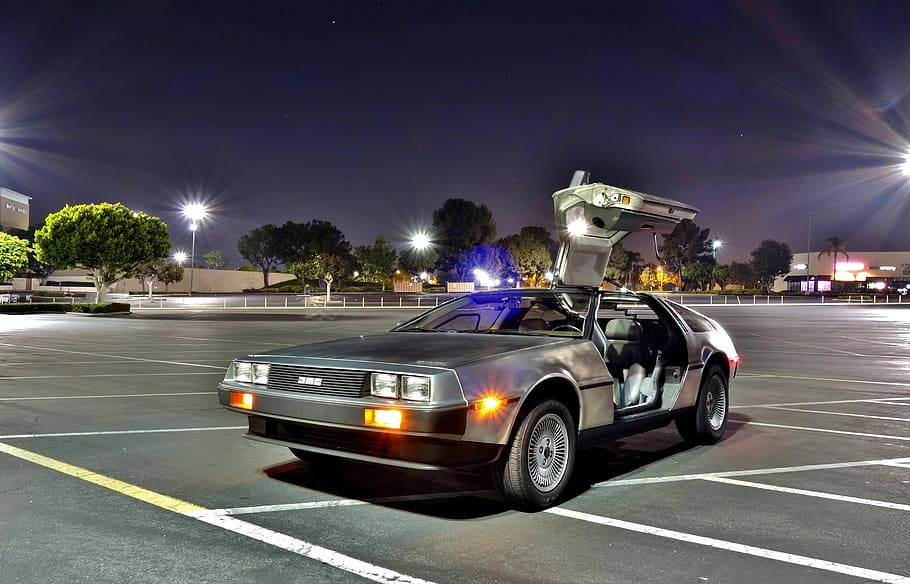 Car, Road, Asphalt, Delorean, Parking Lot, Mall, Bttf, - Back To The Future Delorean Parking Lot , HD Wallpaper & Backgrounds