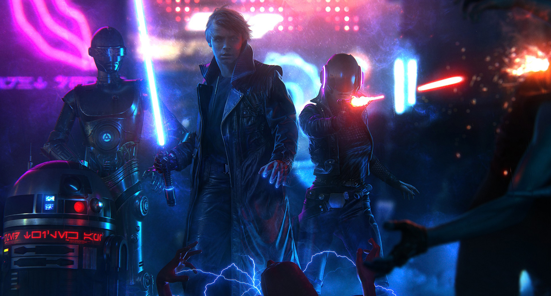 Star Wars Blade Runner Luke Skywalker Free Sci-fi Animated - Star Wars Cyberpunk Art , HD Wallpaper & Backgrounds