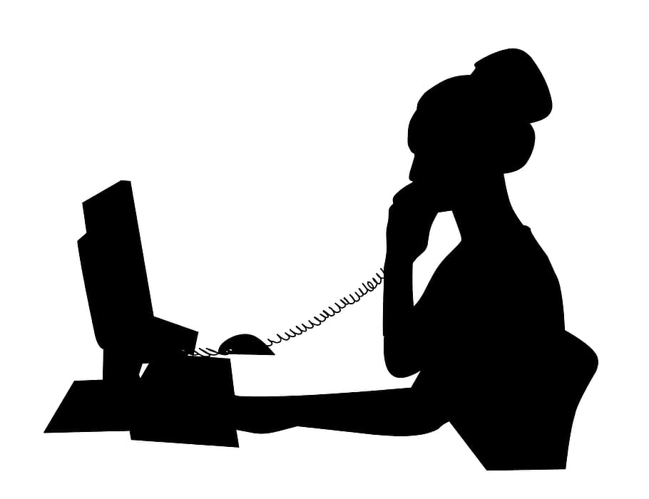 Black Silhouette On White Background Of Call Center - Call Center Agent Silhouette , HD Wallpaper & Backgrounds