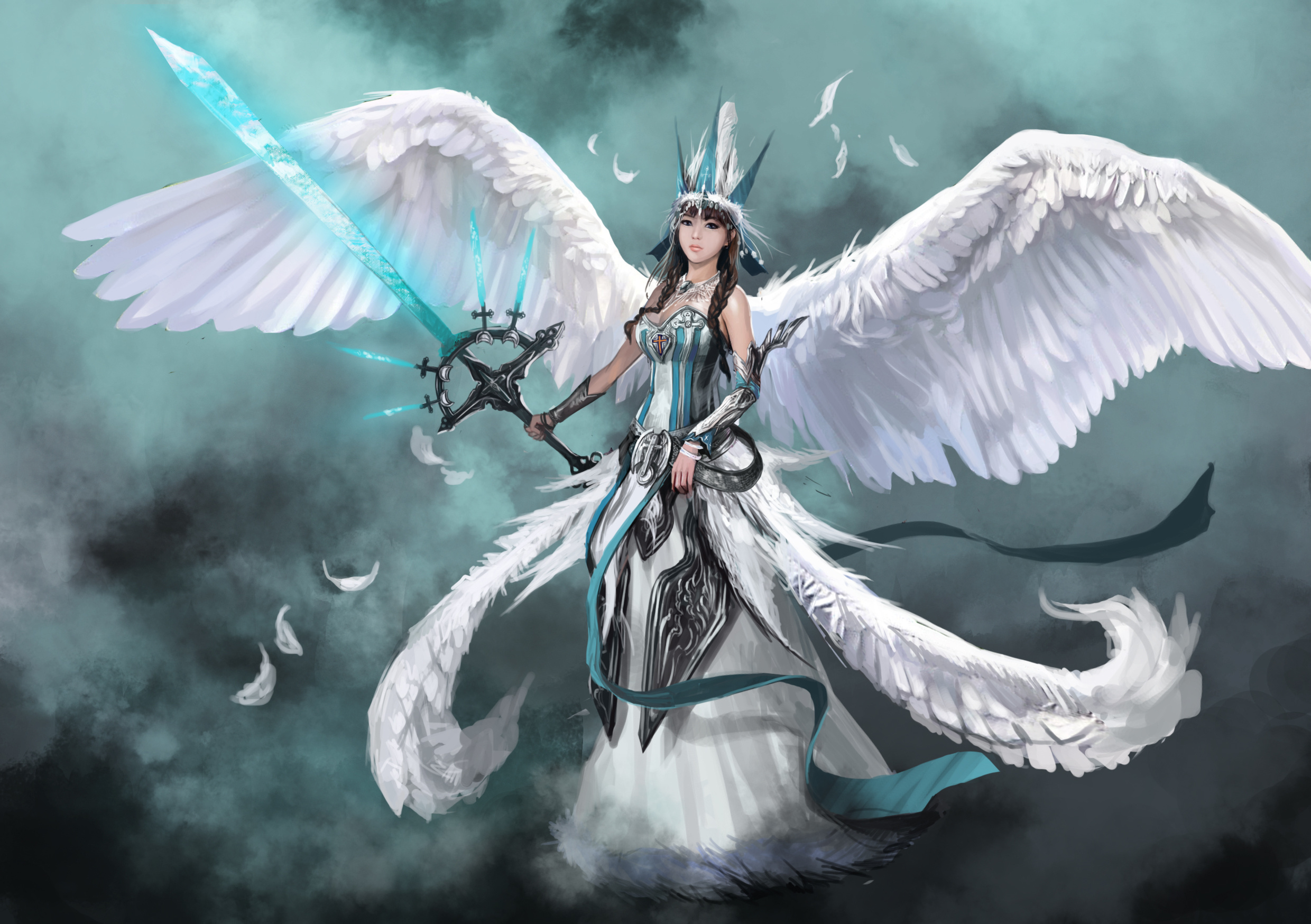 Angel Hd Wallpaper - Anime Angel With Sword , HD Wallpaper & Backgrounds
