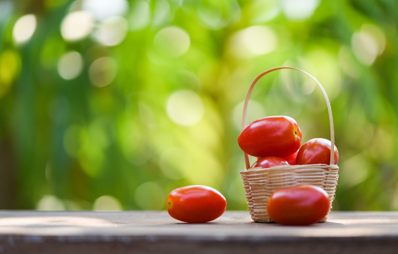 Photo Wallpaper Green, Table, Background, Food, Basket, - Cherry Tomatoes , HD Wallpaper & Backgrounds