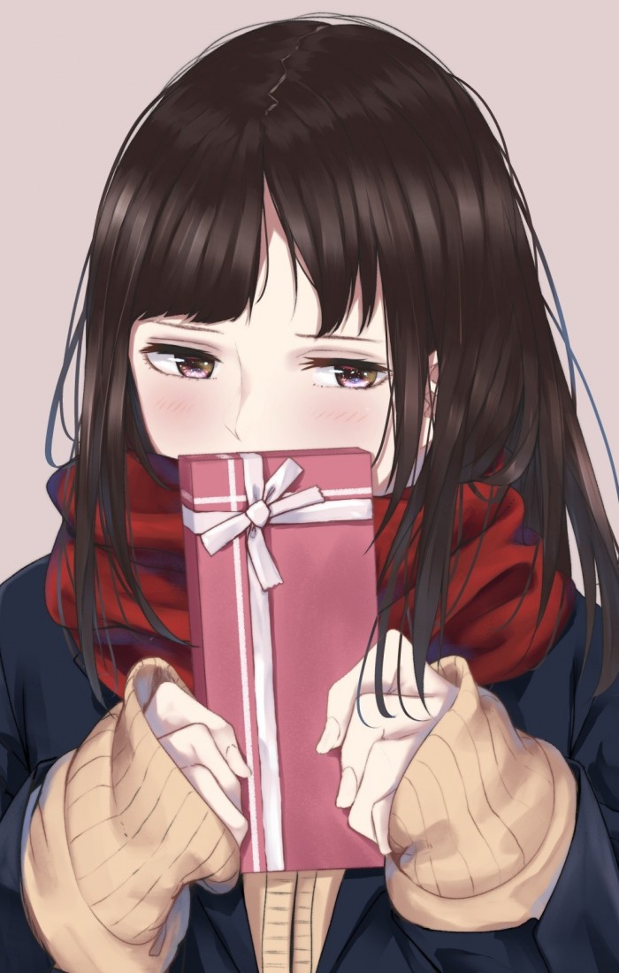Cute Anime Girl Shy Gift Box Wallpaper - Shy Expression Shy Cute Girl Anime , HD Wallpaper & Backgrounds