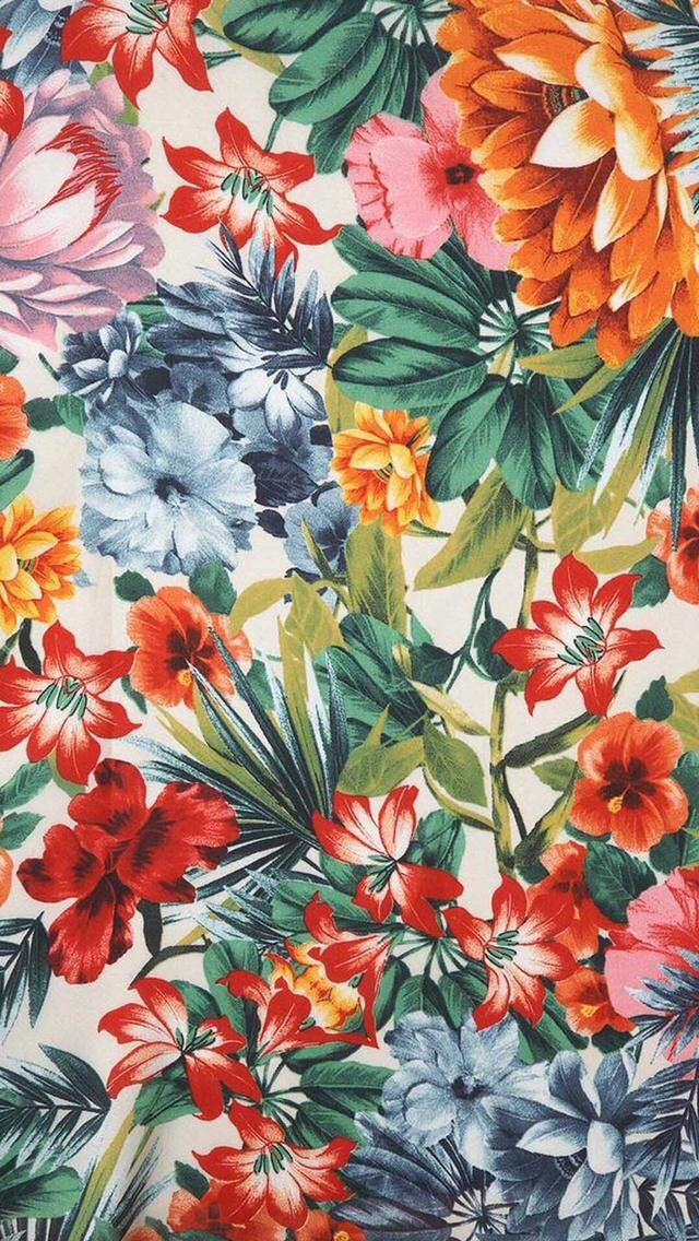 Flower, Pattern, Plant, Botany, Textile, Design, Iphone - Download Wallpaper Tropical For Iphone , HD Wallpaper & Backgrounds