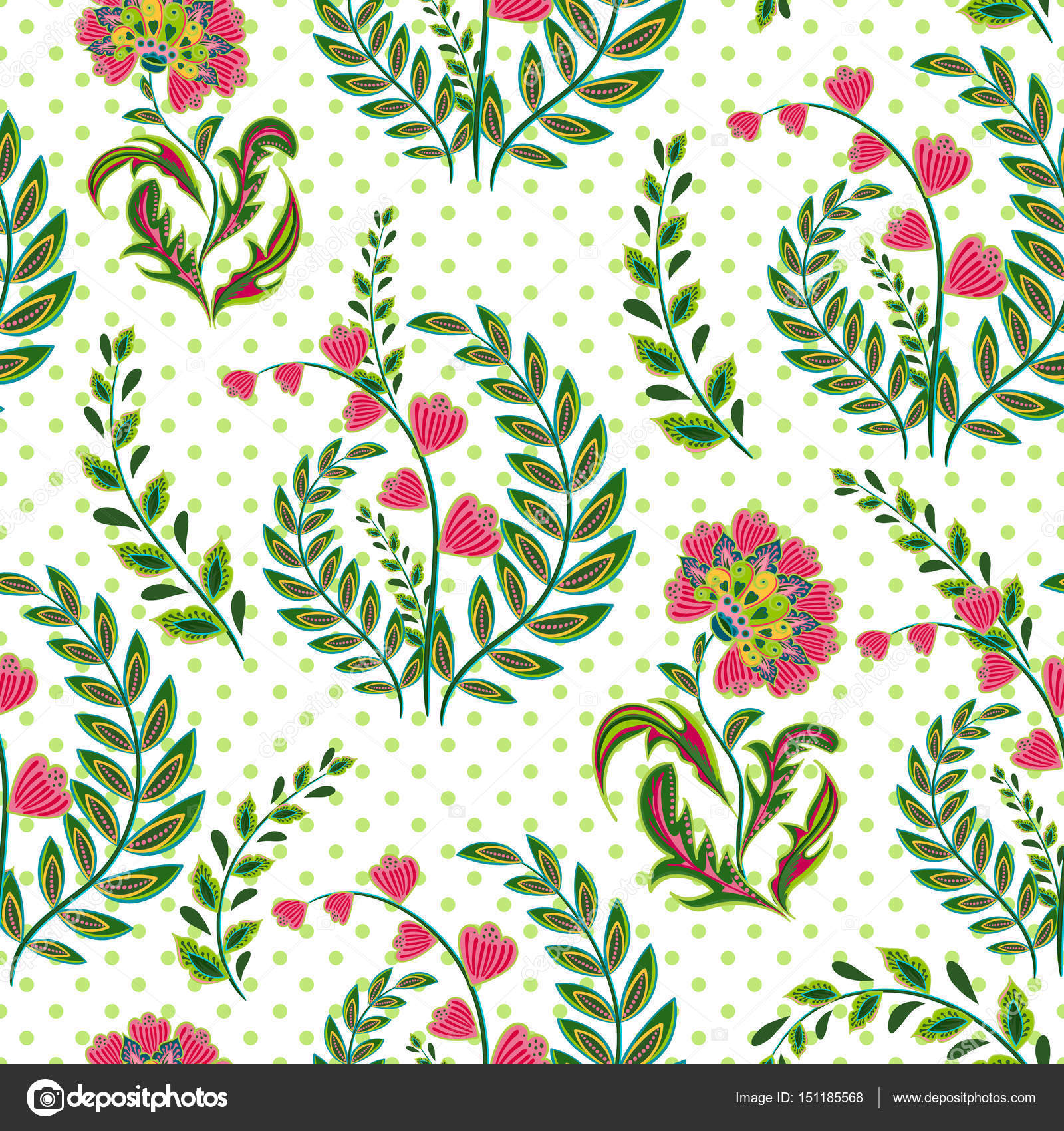 Seamless Wallpaper Vintage Flower Pattern On Dot Background , HD Wallpaper & Backgrounds