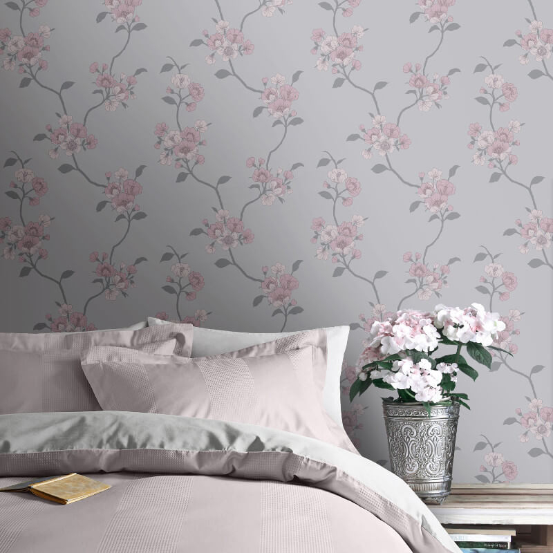 Muriva Delta Floral Stone/rose Gold Foil Metallic Wallpaper - Rose Gold Wallpaper For Bedroom , HD Wallpaper & Backgrounds
