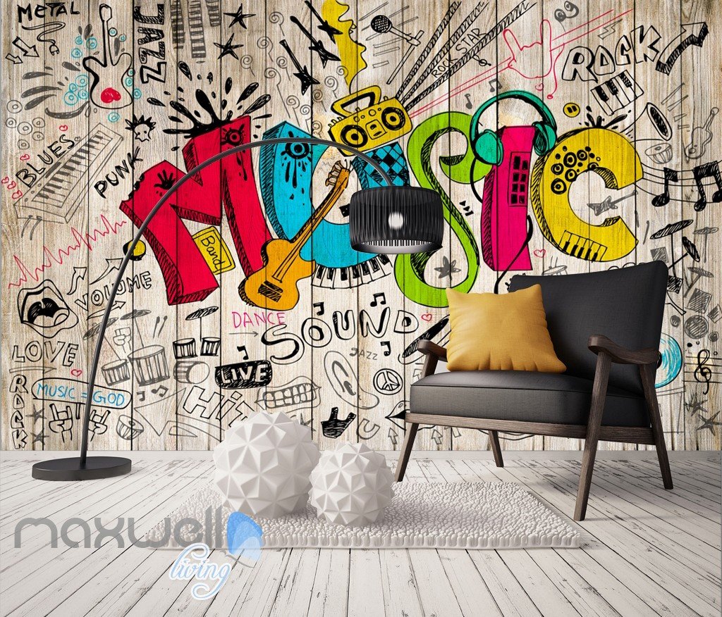 3d Graffiti Music Color Board Wall Murals Wallpaper - Music Graffiti Wall Mural , HD Wallpaper & Backgrounds
