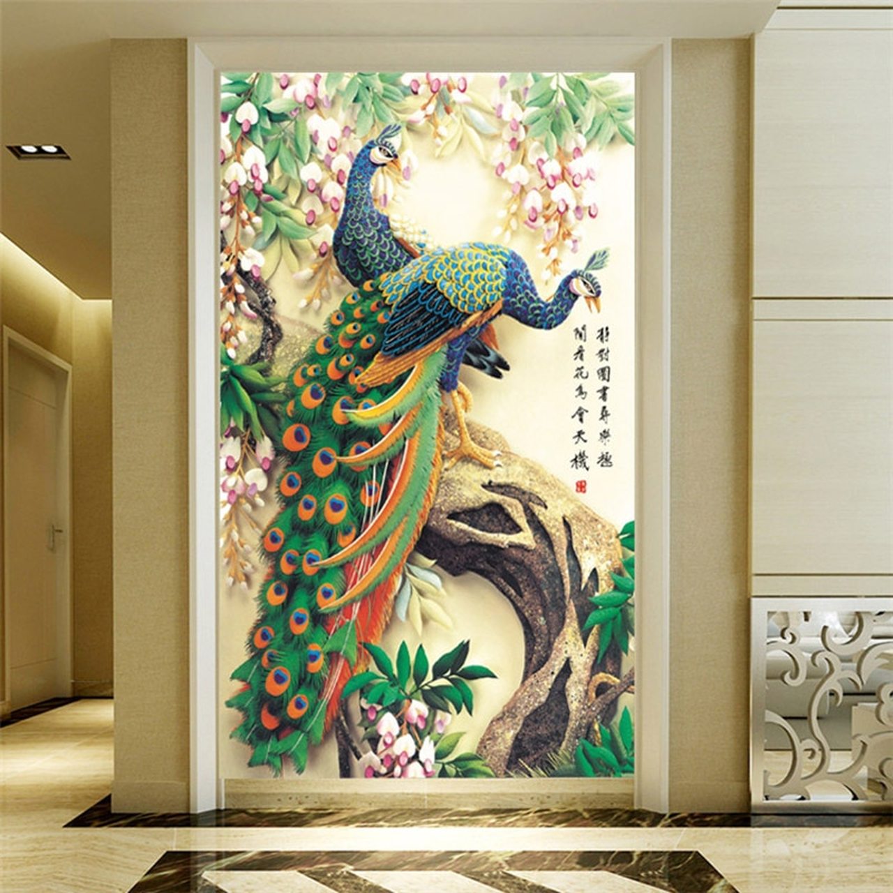 Wallpaper Design For Hall - Peacock Art Nouveau Fairy Jewel Butterfly , HD Wallpaper & Backgrounds