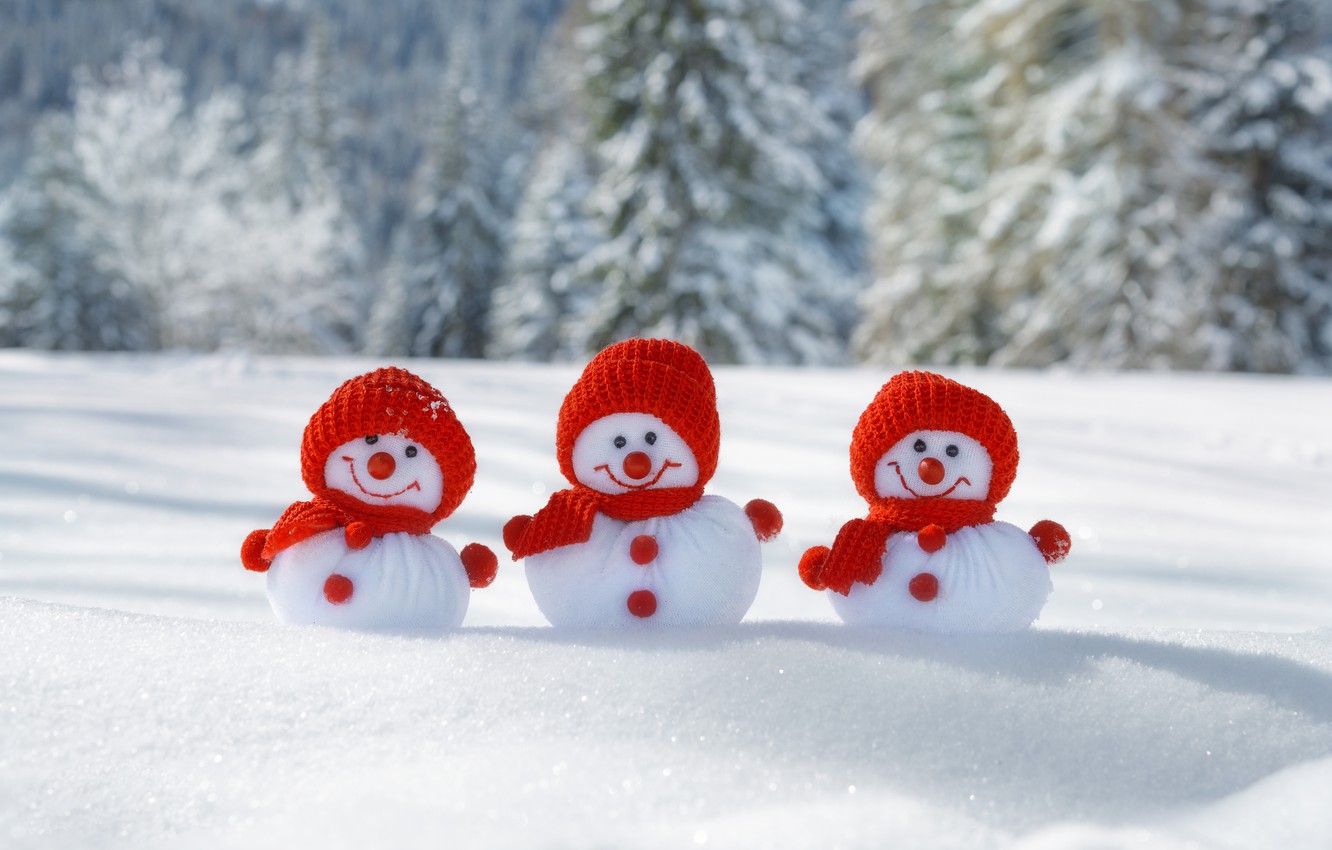 Photo Wallpaper New Year, Christmas, Snowmen, Winter, - 3 Snowmans , HD Wallpaper & Backgrounds