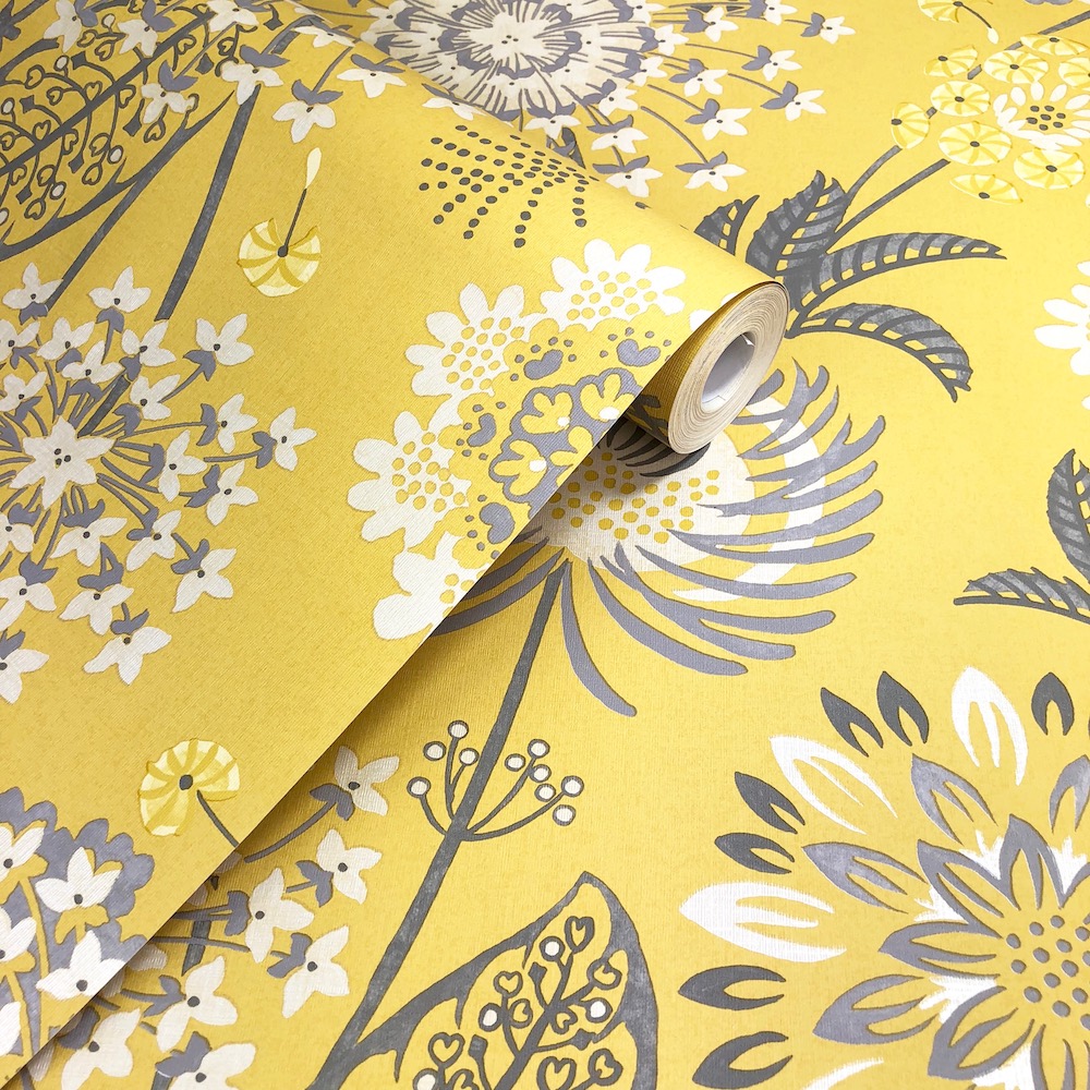 Arthouse Vintage Bloom Mustard Yellow Floral Wallpaper - Yellow And Grey Floral , HD Wallpaper & Backgrounds