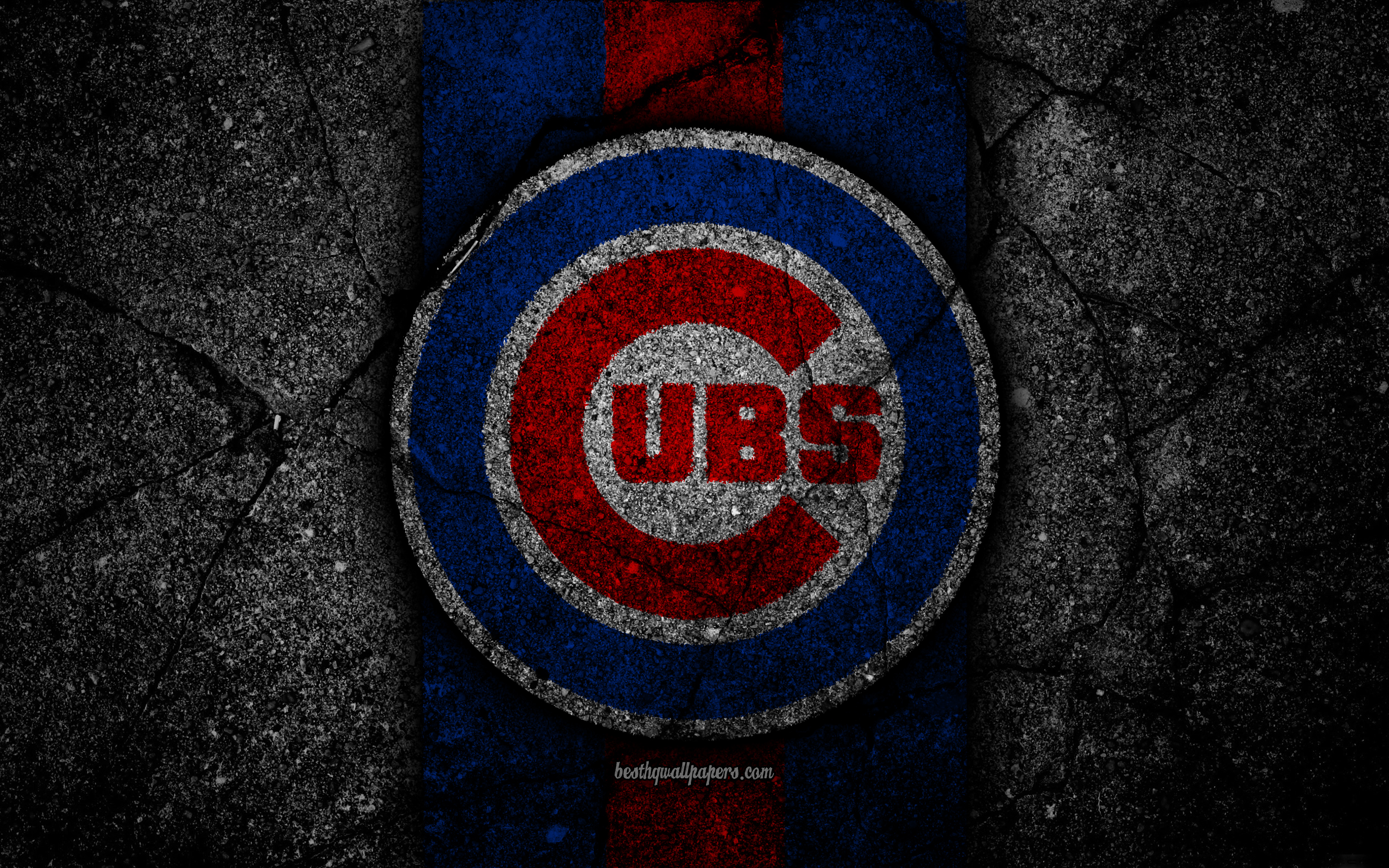 4k, Chicago Cubs, Logo, Mlb, Baseball, Usa, Black Stone, - Chicago Cubs , HD Wallpaper & Backgrounds