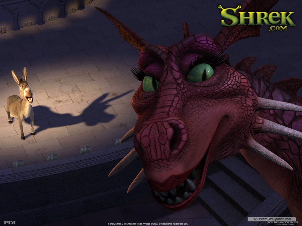 Free Cartoon Wallpaper - Dragon And Donkey From Shrek , HD Wallpaper & Backgrounds