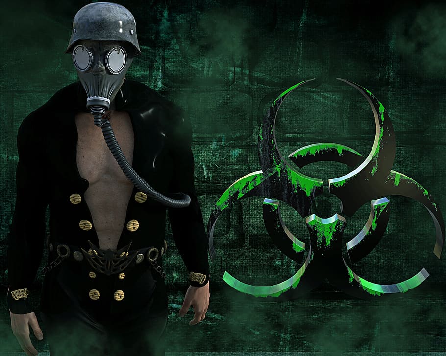 Gas Mask, Stahlhelm, Man, Background, Biohazard, Risk, - Gas Mask Biohazard , HD Wallpaper & Backgrounds