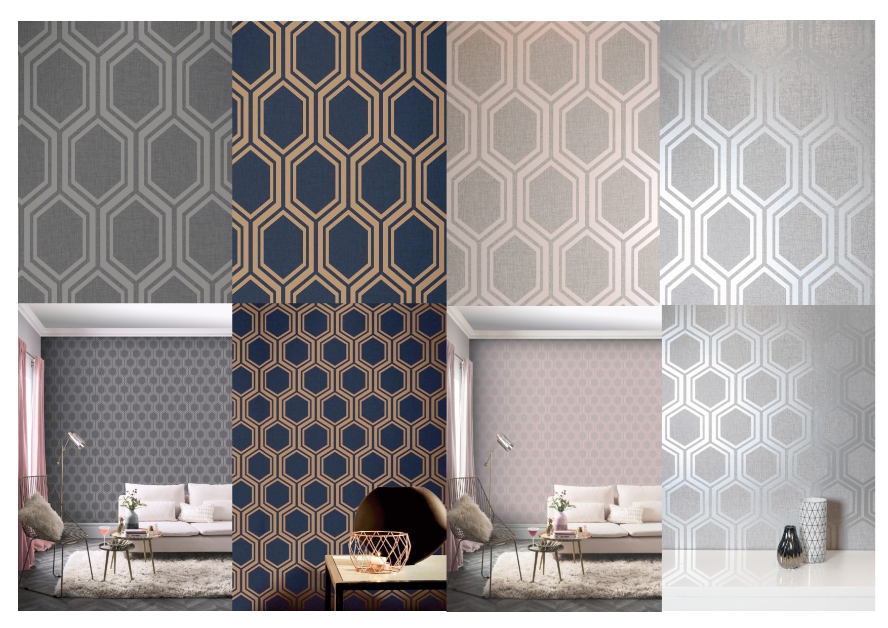 Navy And Silver Wallpaper - Go Wallpaper Arthouse Luxe Hexagon , HD Wallpaper & Backgrounds