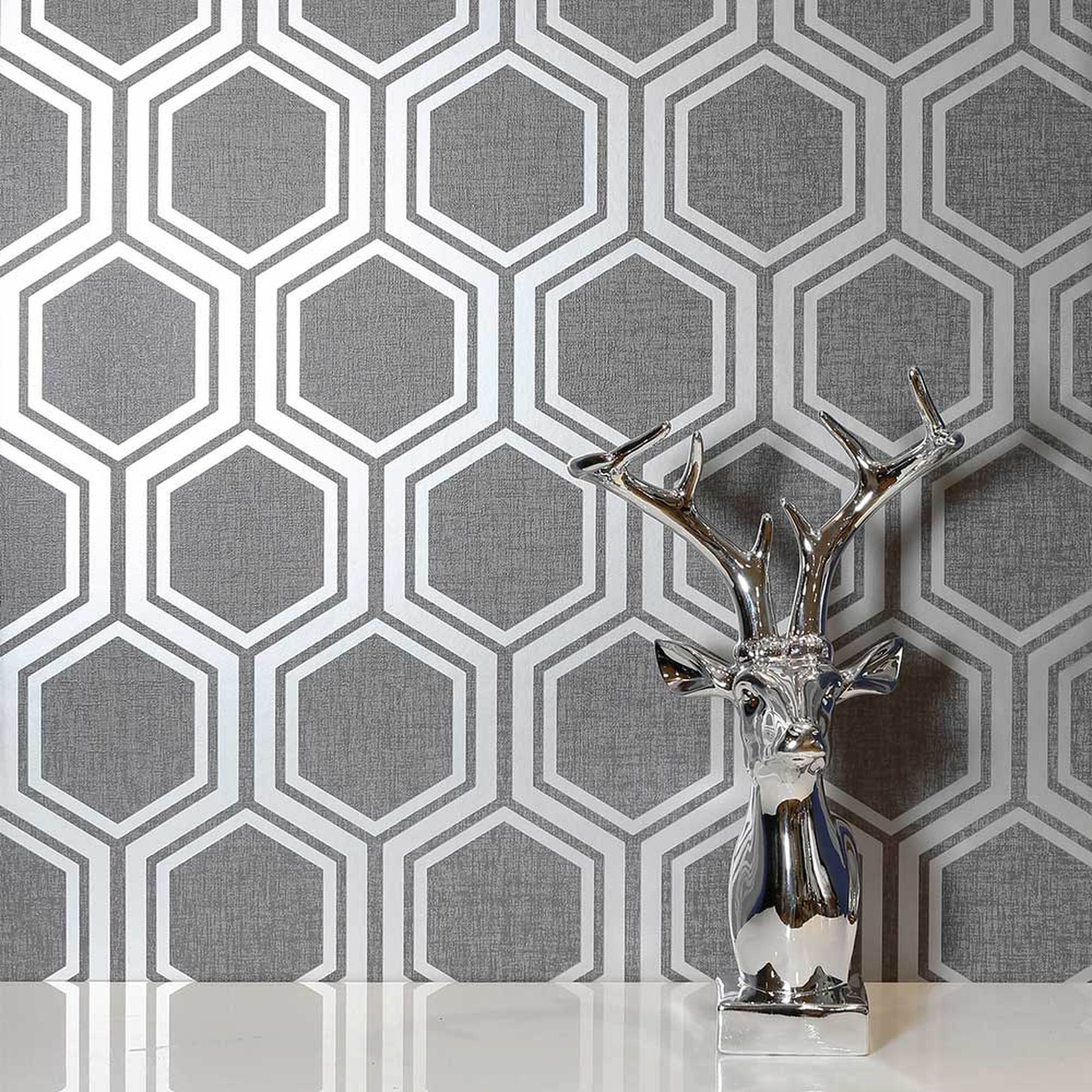 Luxe Hexagon - Gunmetal - Arthouse Luxe Damask Wallpaper , HD Wallpaper & Backgrounds