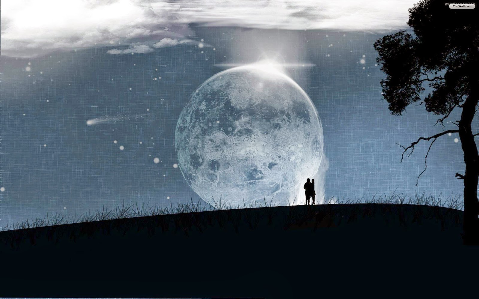 Full Moon Romantic Wallpaper Wide - Love Under The Moon , HD Wallpaper & Backgrounds