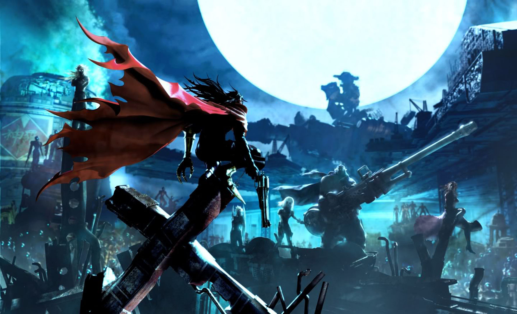 Red Cloak In A Full Moon - Ff7 Dirge Of Cerberus , HD Wallpaper & Backgrounds