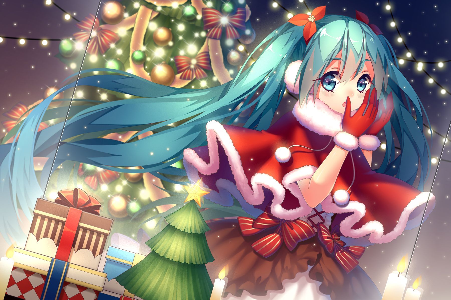 Hatsune Miku Christmas - Cute Christmas Wallpaper Anime , HD Wallpaper & Backgrounds