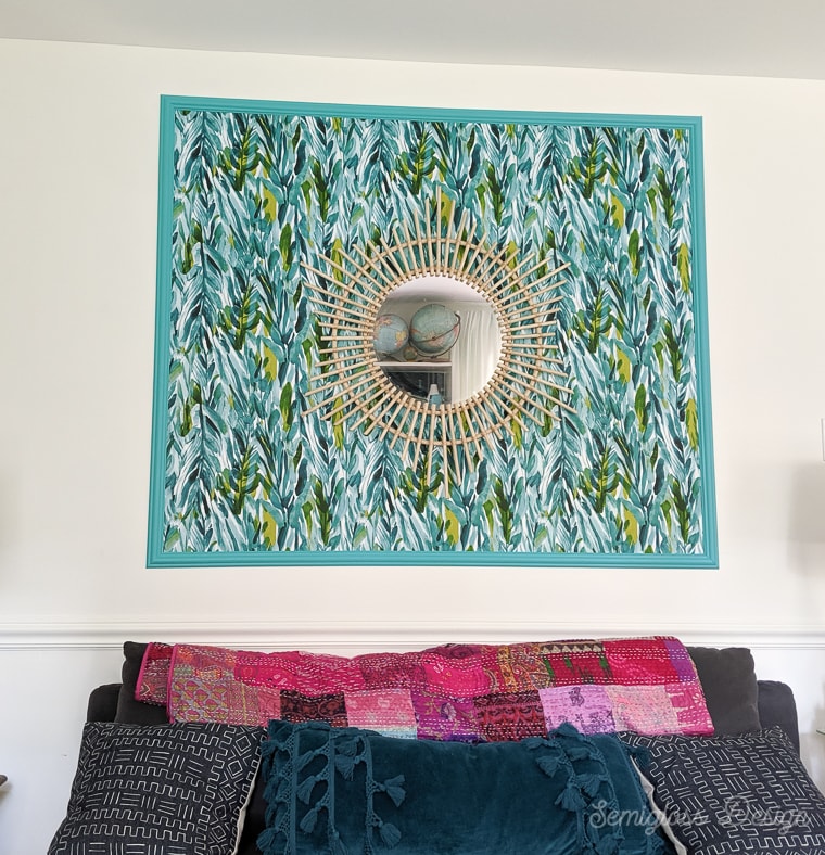Boho Wallpaper Panel Above Sofa With Pillows - Framed Wallpaper Panels With Mirrors , HD Wallpaper & Backgrounds