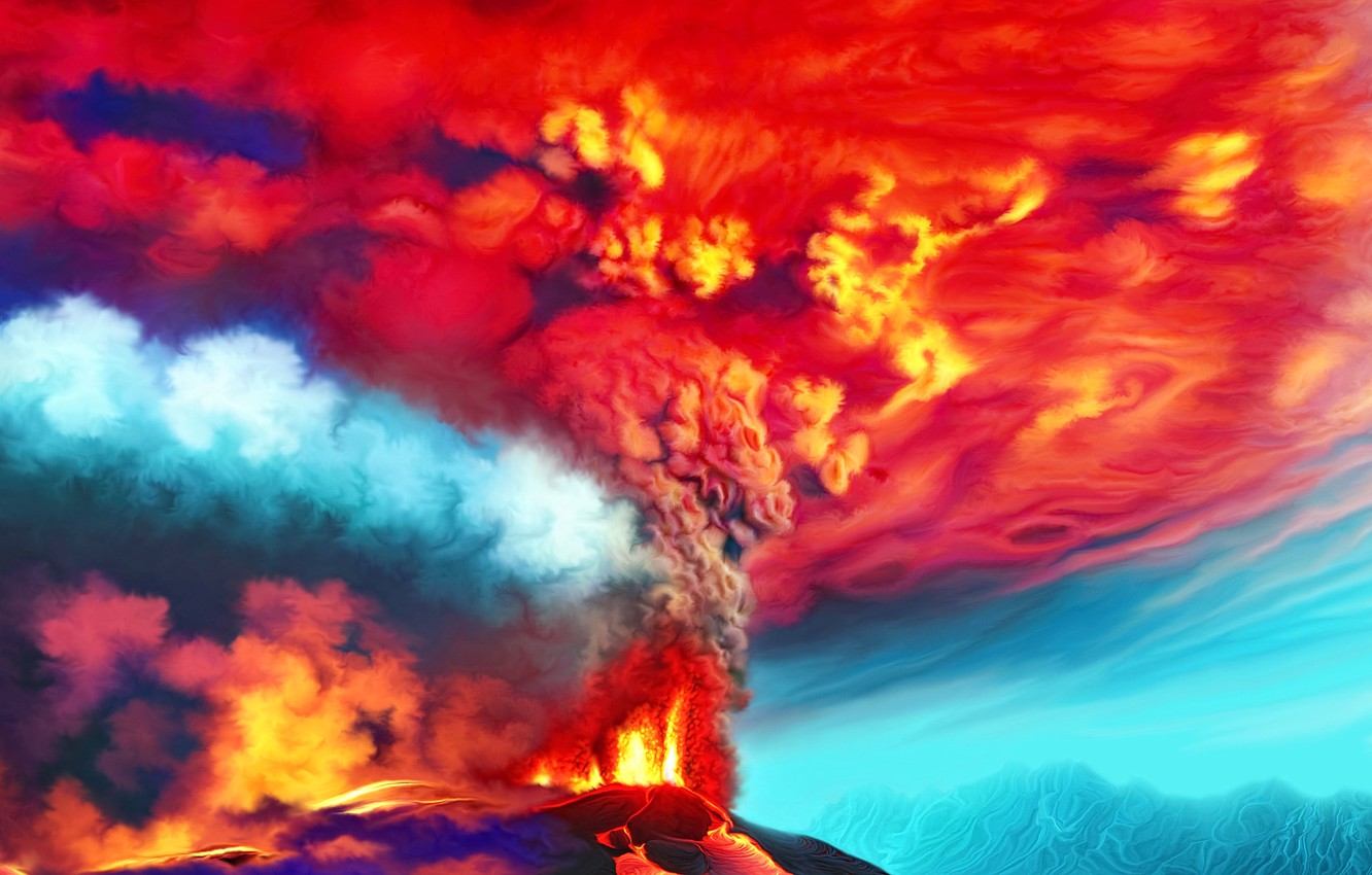 Photo Wallpaper Nature, The Volcano, Art, The Eruption, - Lava Volcano , HD Wallpaper & Backgrounds
