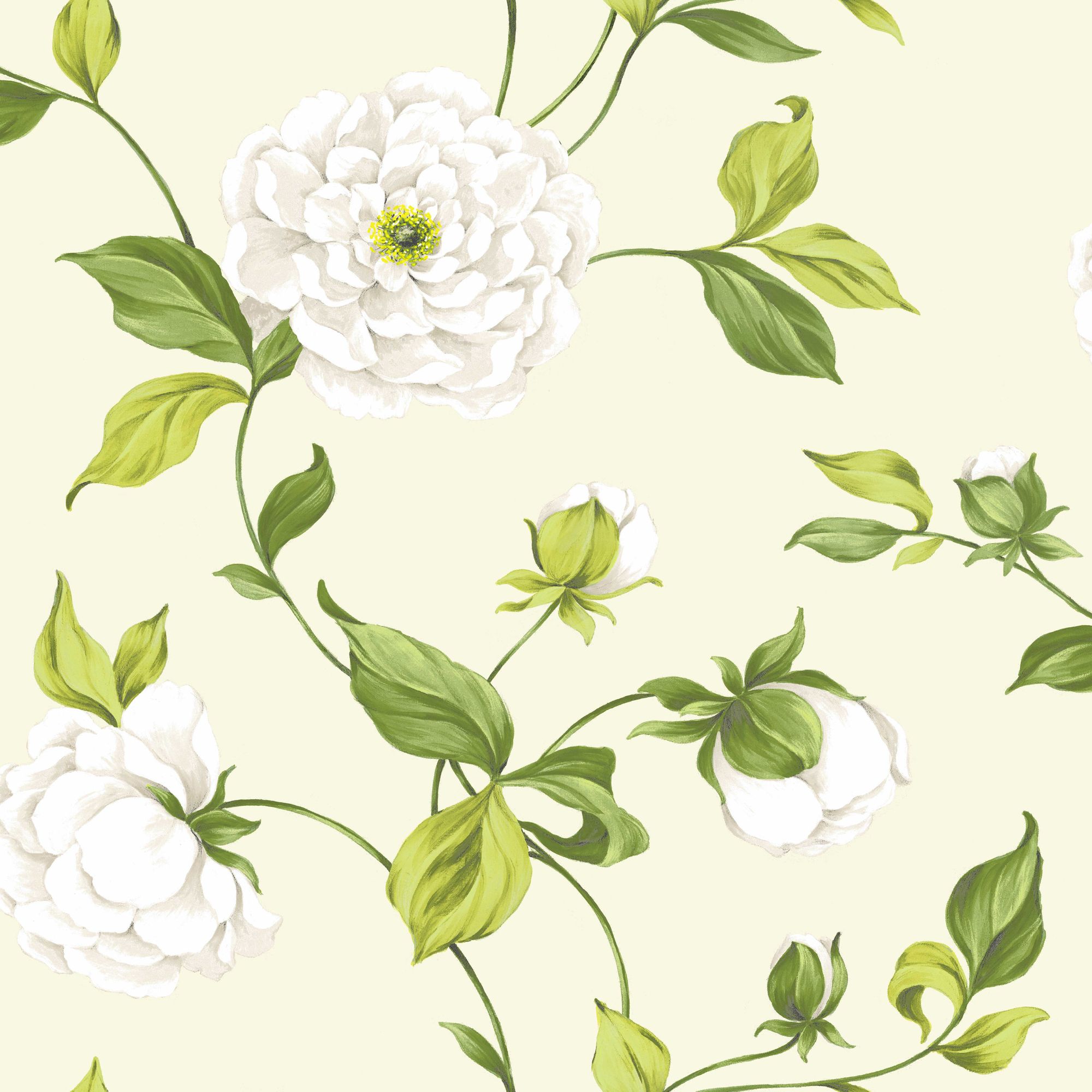 Colours Camelia Cream & Green Floral Mica Effect Wallpaper - Green Flower Wallpaper B&q , HD Wallpaper & Backgrounds