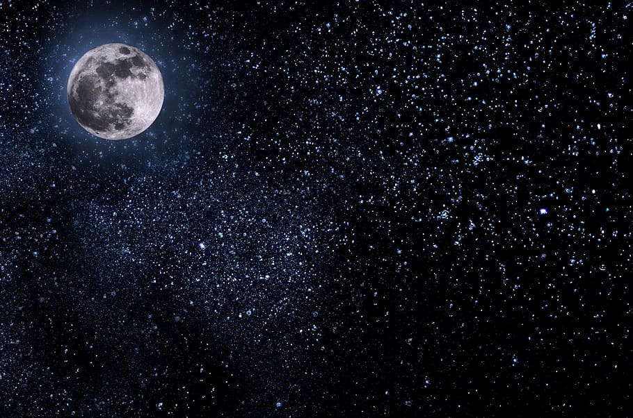 Full Moon With Stars, Night, Sky, Midnight, Halloween, - Night Sky Full Moon And Stars , HD Wallpaper & Backgrounds
