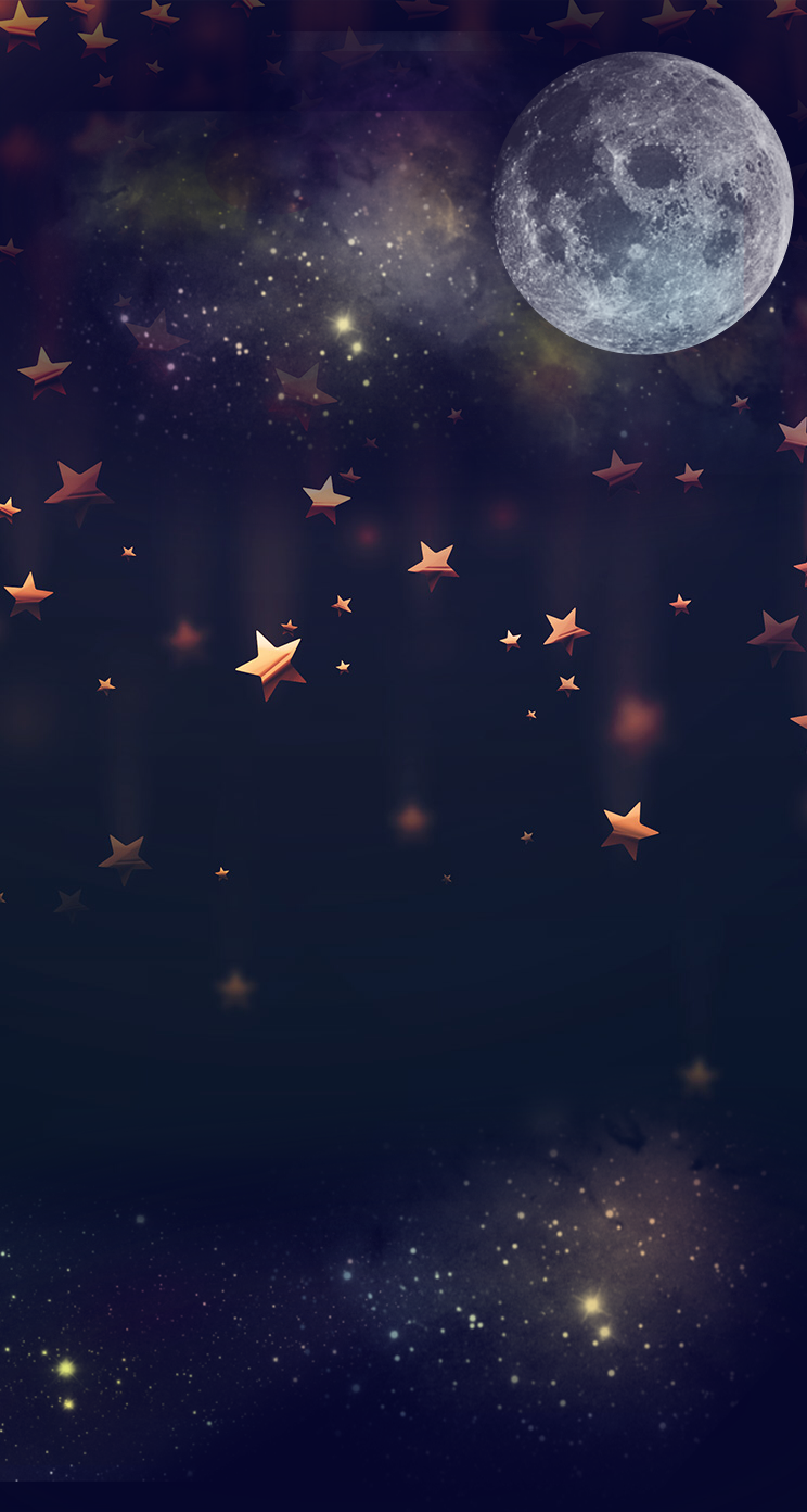 Moon & Falling Stars - Iphone Moon And Stars , HD Wallpaper & Backgrounds