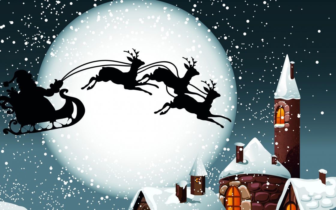 Holidays Christmas Reindeer Sleigh Santa Claus Wallpaper - Christmas Santa Claus And Reindeer , HD Wallpaper & Backgrounds
